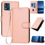 For Motorola Moto E13 YX0070 Carbon Fiber Buckle Leather Phone Case with Lanyard(Pink)