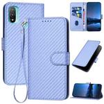 For Motorola Moto E20 YX0070 Carbon Fiber Buckle Leather Phone Case with Lanyard(Light Purple)