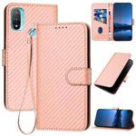 For Motorola Moto E40 / E30 YX0070 Carbon Fiber Buckle Leather Phone Case with Lanyard(Pink)