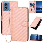 For Motorola Moto G Play 4G 2024 YX0070 Carbon Fiber Buckle Leather Phone Case with Lanyard(Pink)