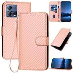 For Motorola Edge 30 Fusion 5G YX0070 Carbon Fiber Buckle Leather Phone Case with Lanyard(Pink)