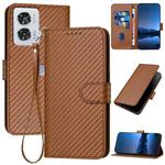 For Motorola Edge 50 Fusion YX0070 Carbon Fiber Buckle Leather Phone Case with Lanyard(Coffee)