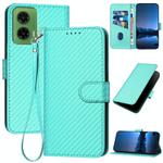 For Motorola Moto G35 YX0070 Carbon Fiber Buckle Leather Phone Case with Lanyard(Light Blue)