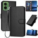 For Motorola Moto G35 YX0070 Carbon Fiber Buckle Leather Phone Case with Lanyard(Black)