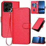 For Motorola Moto G 2025 YX0070 Carbon Fiber Buckle Leather Phone Case with Lanyard(Red)