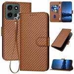 For Motorola Moto G Stylus 5G 2025 YX0070 Carbon Fiber Buckle Leather Phone Case with Lanyard(Coffee)