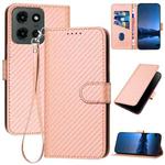 For Motorola Moto G Stylus 5G 2025 YX0070 Carbon Fiber Buckle Leather Phone Case with Lanyard(Pink)
