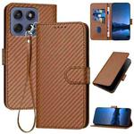 For Motorola Edge 60 Fusion / Edge 5G 2025 YX0070 Carbon Fiber Buckle Leather Phone Case with Lanyard(Coffee)