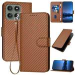 For Motorola Edge 60 Pro YX0070 Carbon Fiber Buckle Leather Phone Case with Lanyard(Coffee)