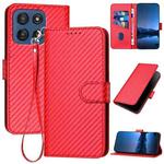 For Motorola Edge 60 YX0070 Carbon Fiber Buckle Leather Phone Case with Lanyard(Red)