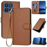 For Motorola Edge 60 YX0070 Carbon Fiber Buckle Leather Phone Case with Lanyard(Coffee)
