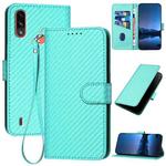 For Motorola Moto E7 Power YX0070 Carbon Fiber Buckle Leather Phone Case with Lanyard(Light Blue)