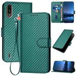 For Motorola Moto E7 Power YX0070 Carbon Fiber Buckle Leather Phone Case with Lanyard(Dark Green)