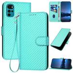 For Motorola Moto G22 YX0070 Carbon Fiber Buckle Leather Phone Case with Lanyard(Light Blue)
