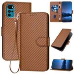 For Motorola Moto G22 YX0070 Carbon Fiber Buckle Leather Phone Case with Lanyard(Coffee)