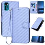 For Motorola Moto G22 YX0070 Carbon Fiber Buckle Leather Phone Case with Lanyard(Light Purple)