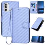 For Motorola Moto G52 YX0070 Carbon Fiber Buckle Leather Phone Case with Lanyard(Light Purple)