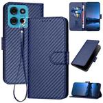 For Motorola Moto G75 5G YX0070 Carbon Fiber Buckle Leather Phone Case with Lanyard(Royal Blue)