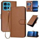 For Motorola Moto G75 5G YX0070 Carbon Fiber Buckle Leather Phone Case with Lanyard(Coffee)