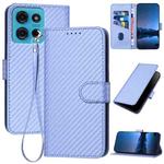 For Motorola Moto G75 5G YX0070 Carbon Fiber Buckle Leather Phone Case with Lanyard(Light Purple)