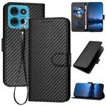 For Motorola Moto G75 5G YX0070 Carbon Fiber Buckle Leather Phone Case with Lanyard(Black)