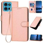 For Motorola Moto G75 5G YX0070 Carbon Fiber Buckle Leather Phone Case with Lanyard(Pink)