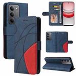 For Realme 14x 5G Dual-color Splicing Flip Leather Phone Case(Blue)