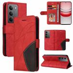 For Realme 14x 5G Dual-color Splicing Flip Leather Phone Case(Red)