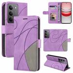 For Realme 14x 5G Dual-color Splicing Flip Leather Phone Case(Purple)