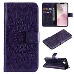 For iPhone SE 2024 Embossed Sunflower Pattern Flip Leather Phone Case(Purple)