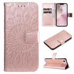 For iPhone SE 2024 Embossed Sunflower Pattern Flip Leather Phone Case(Rose Gold)