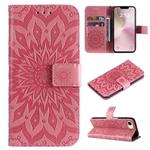 For iPhone SE 2024 Embossed Sunflower Pattern Flip Leather Phone Case(Pink)