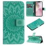 For iPhone SE 2024 Embossed Sunflower Pattern Flip Leather Phone Case(Green)