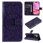 For iPhone 16 Embossed Sunflower Pattern Flip Leather Phone Case(Purple)