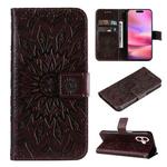 For iPhone 16 Embossed Sunflower Pattern Flip Leather Phone Case(Brown)