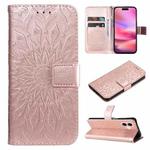 For iPhone 16 Embossed Sunflower Pattern Flip Leather Phone Case(Rose Gold)