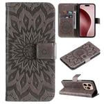 For iPhone 16 Pro Embossed Sunflower Pattern Flip Leather Phone Case(Grey)