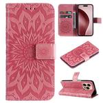 For iPhone 16 Pro Embossed Sunflower Pattern Flip Leather Phone Case(Pink)