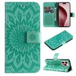 For iPhone 16 Pro Embossed Sunflower Pattern Flip Leather Phone Case(Green)