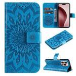 For iPhone 16 Pro Embossed Sunflower Pattern Flip Leather Phone Case(Blue)