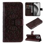 For iPhone 16 Pro Max Embossed Sunflower Pattern Flip Leather Phone Case(Brown)