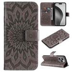 For iPhone 16 Pro Max Embossed Sunflower Pattern Flip Leather Phone Case(Grey)