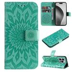 For iPhone 16 Pro Max Embossed Sunflower Pattern Flip Leather Phone Case(Green)