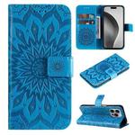 For iPhone 16 Pro Max Embossed Sunflower Pattern Flip Leather Phone Case(Blue)