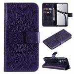 For Realme C65 4G Embossed Sunflower Pattern Flip Leather Phone Case(Purple)