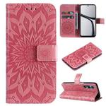 For Realme C65 4G Embossed Sunflower Pattern Flip Leather Phone Case(Pink)