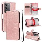 For Realme 14x 5G Global Embossed Sunflower Pattern Flip Leather Phone Case(Rose Gold)