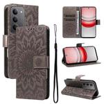 For Realme 14x 5G Global Embossed Sunflower Pattern Flip Leather Phone Case(Grey)