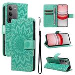 For Realme 14x 5G Global Embossed Sunflower Pattern Flip Leather Phone Case(Green)
