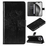 For iPhone 16 Pro Max Tree & Cat Embossed Pattern Flip Leather Phone Case(Black)